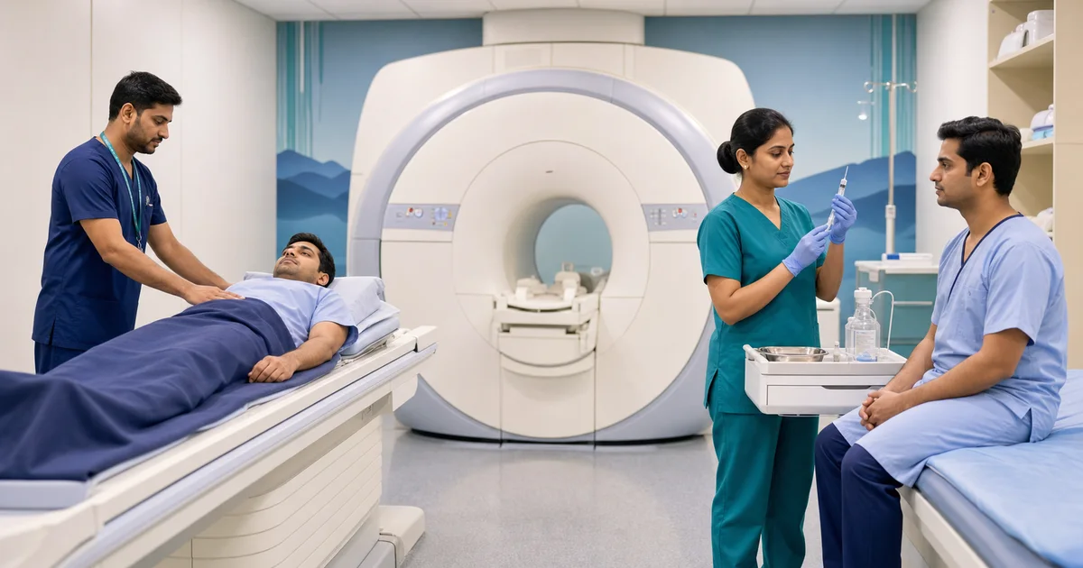 Plain MRI vs Contrast MRI: Differences, Safety & Cost Plain MRI vs Contrast MRI comparison showing contrast injection preparation